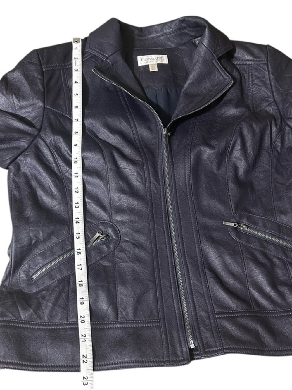 Vintage Y2K Conrad C Collection Eggplant Purple Faux Leather Moto Jacket Size 14 - Picture 5 of 7